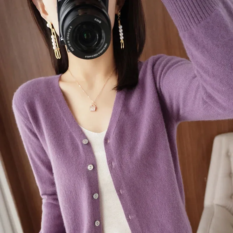 Classic Basic Wool V-Neck Women Sweater