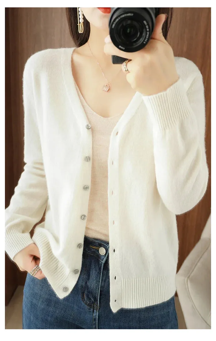 Classic Basic Wool V-Neck Women Sweater