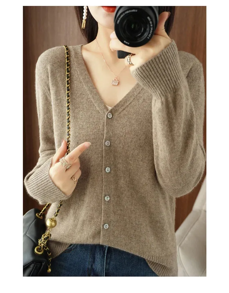 Classic Basic Wool V-Neck Women Sweater