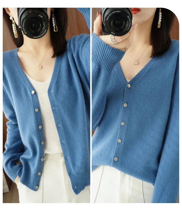 Classic Basic Wool V-Neck Women Sweater