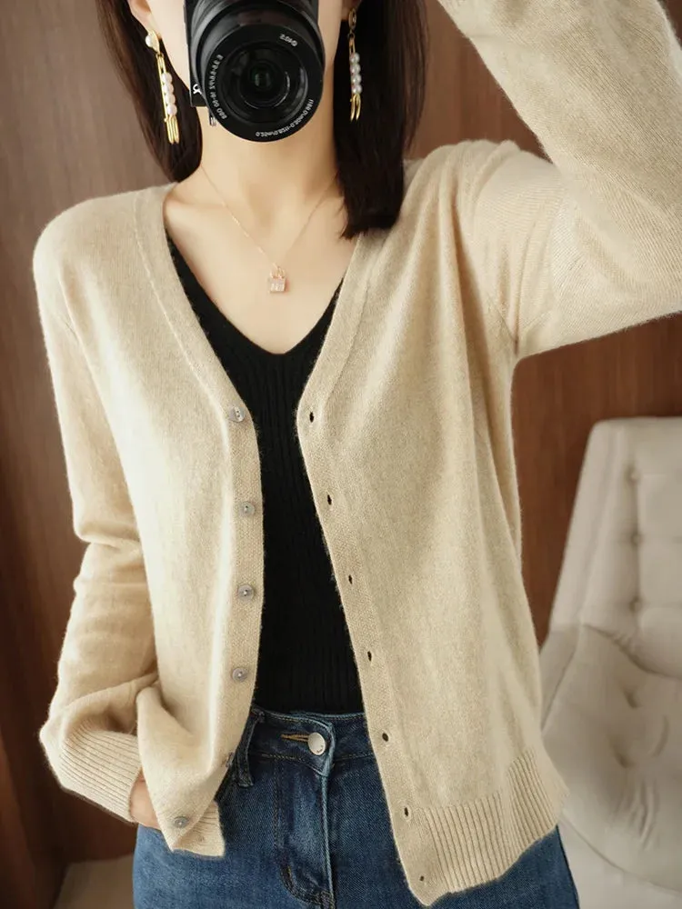 Classic Basic Wool V-Neck Women Sweater