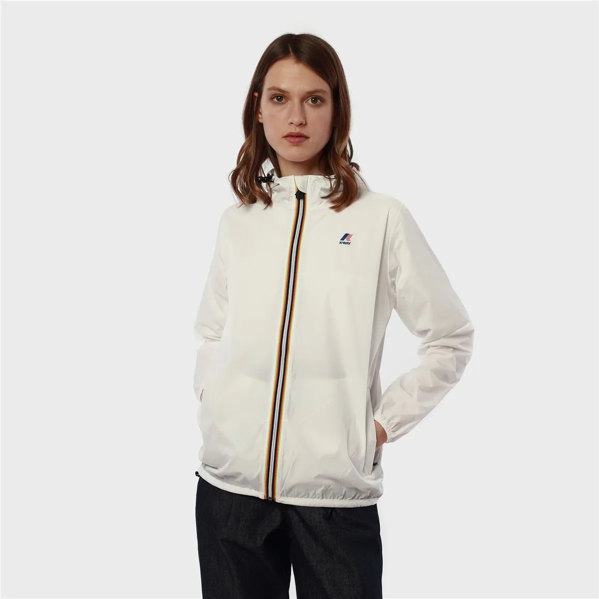 Claude - Unisex Packable Full Zip Waterproof Rain Jacket in White