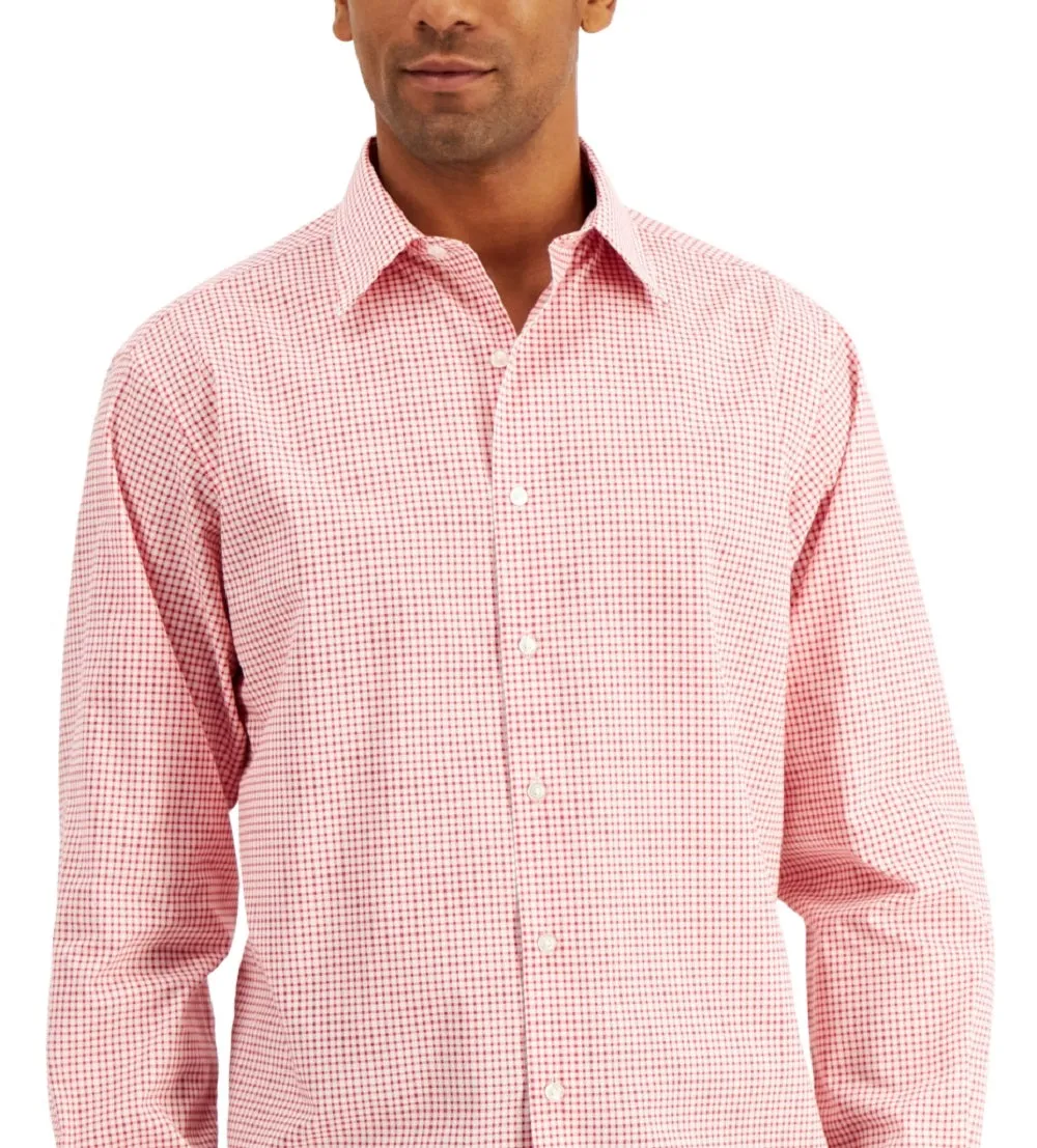 Club Room Men's Regular Fit Check Dress Shirt Red