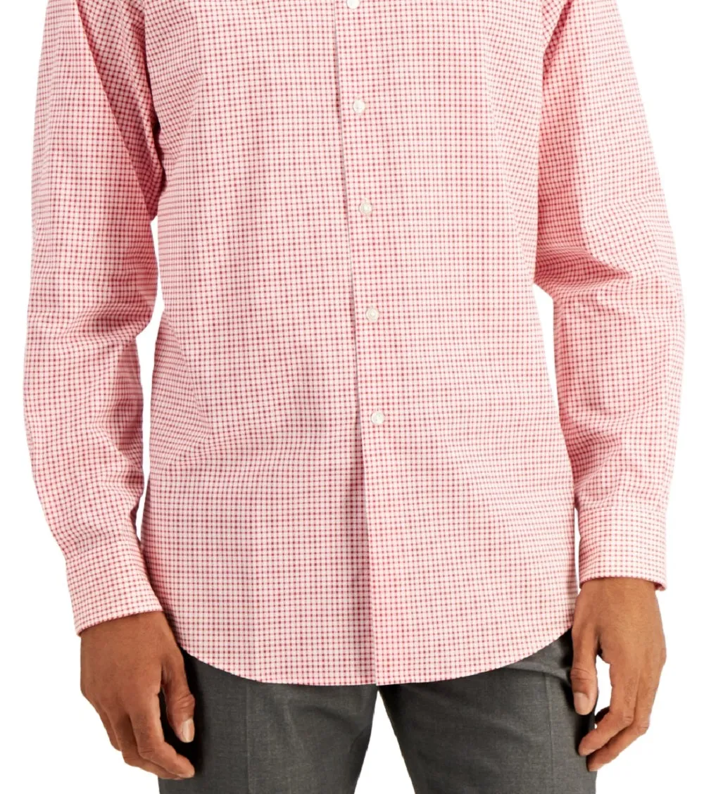 Club Room Men's Regular Fit Check Dress Shirt Red