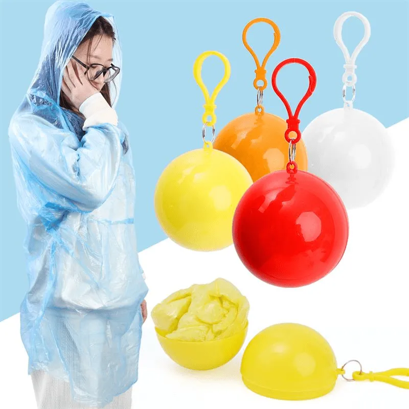 Compact Waterproof Raincoat Balls with Keychain Portable Emergency Gear