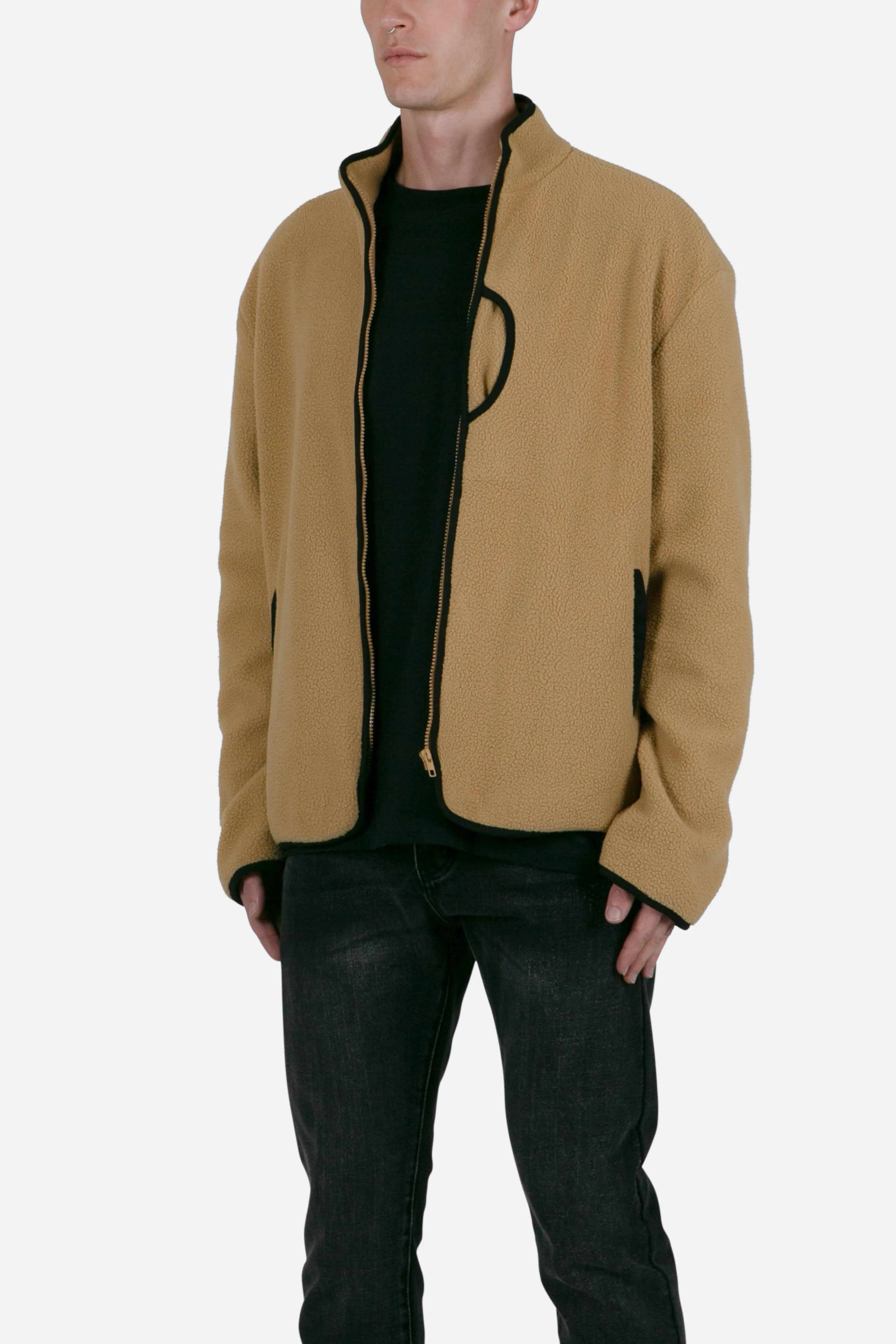 Contrast Zip Up Jacket - Brown