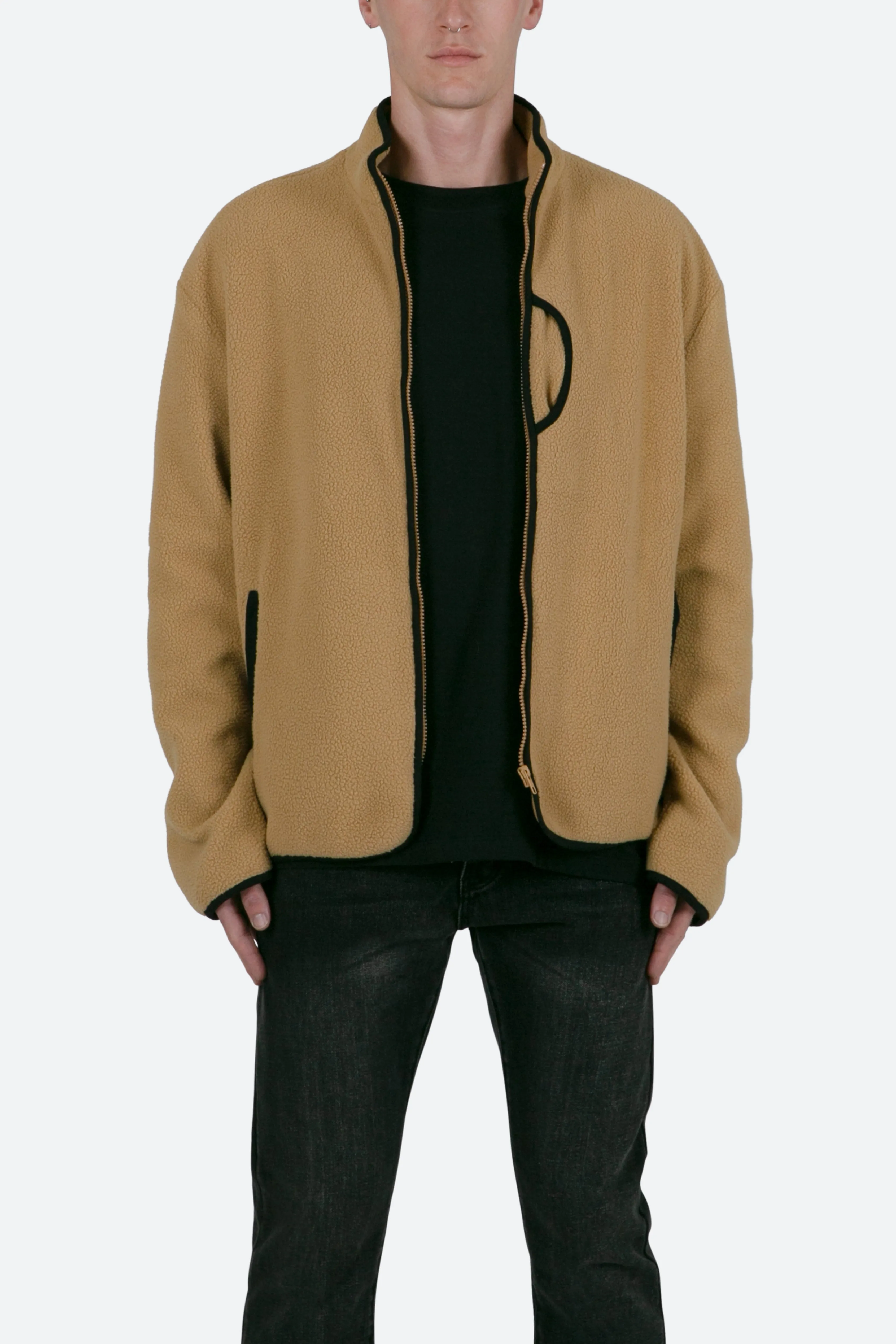 Contrast Zip Up Jacket - Brown