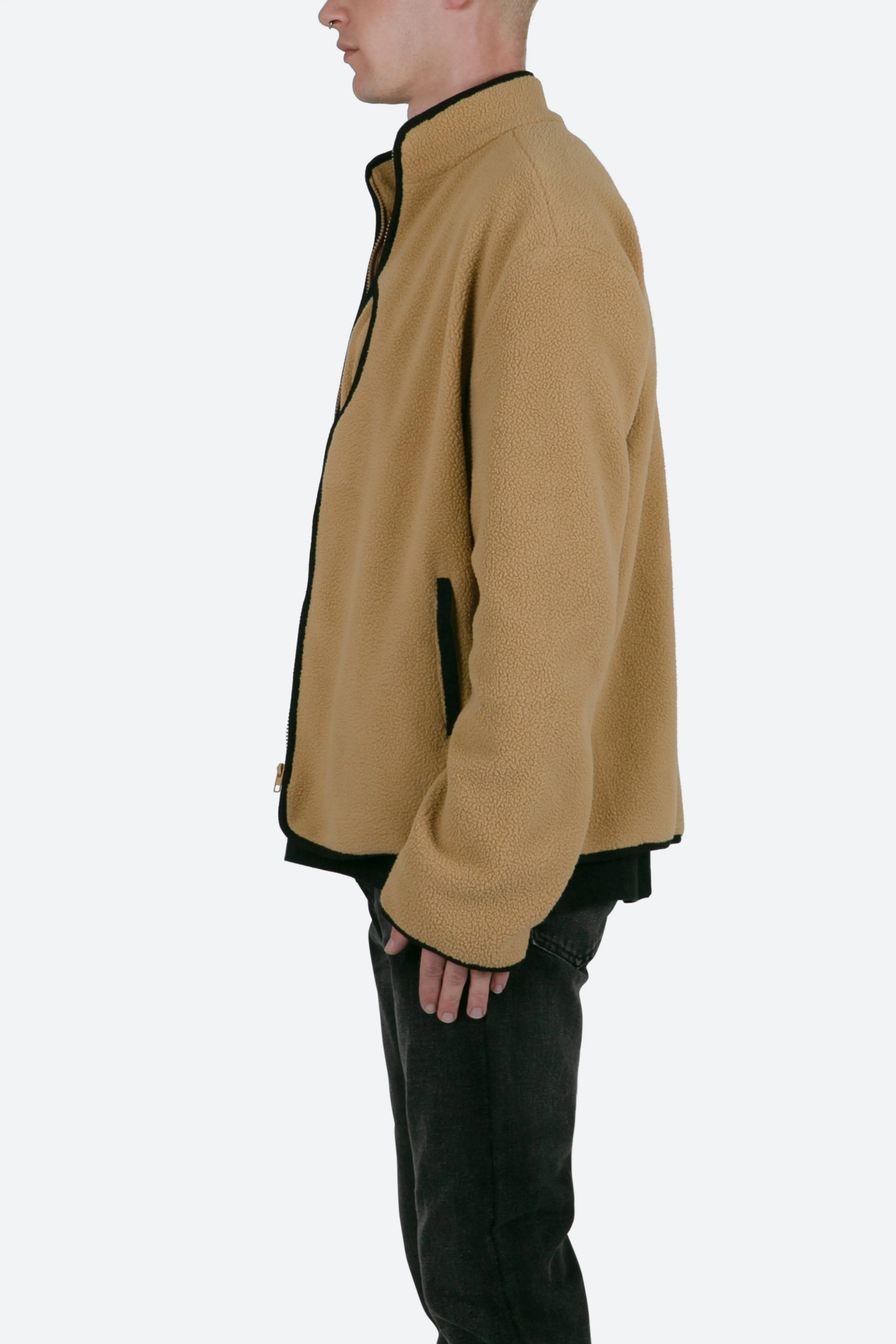 Contrast Zip Up Jacket - Brown