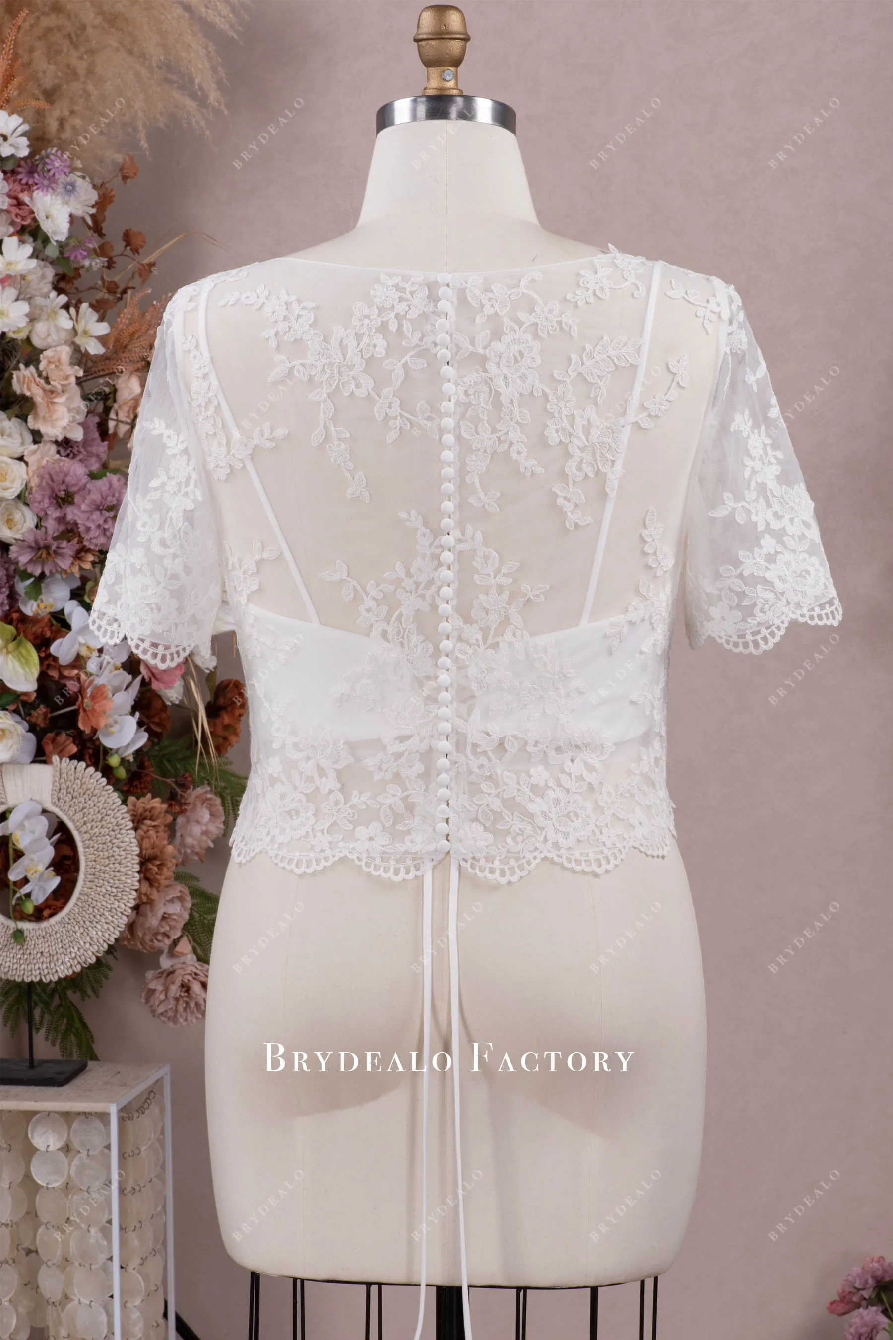 Cording Flower Lace Bridal Jacket with Separate Crop