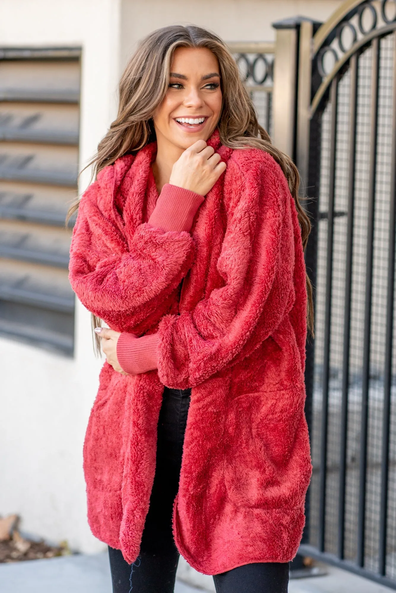 Cozy Sherpa Jacket - Red