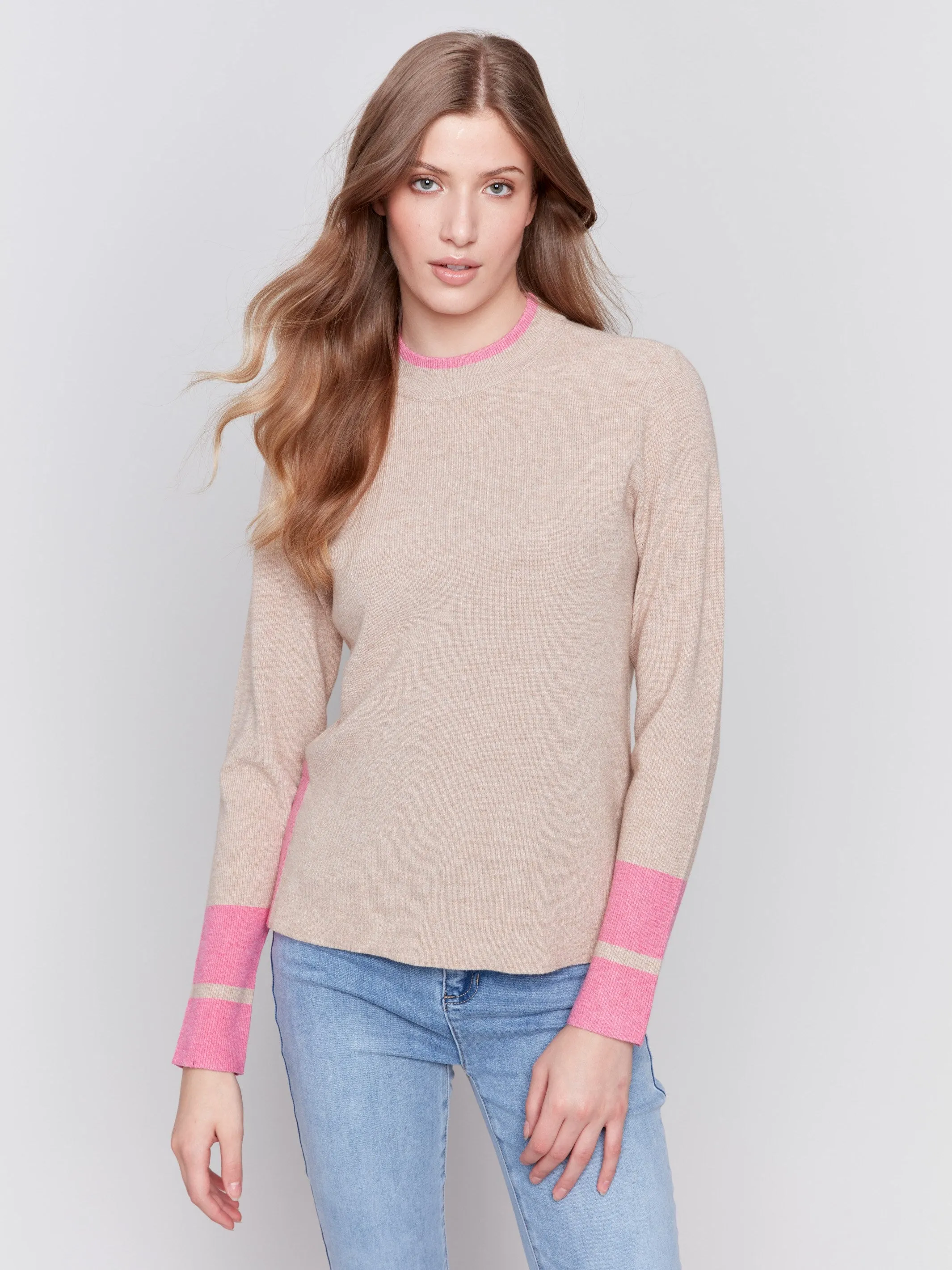 Crew Neck Sweater with Side Slit - Truffle