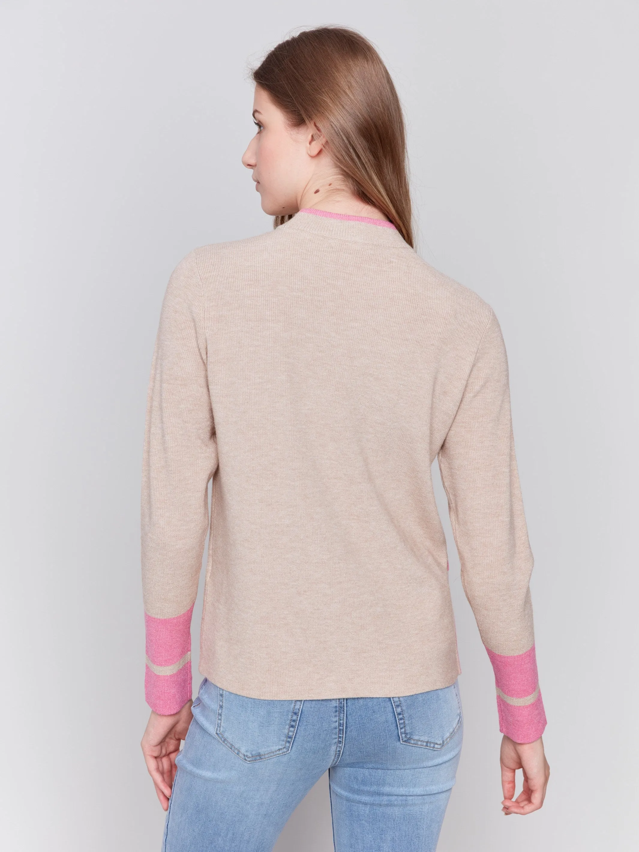 Crew Neck Sweater with Side Slit - Truffle