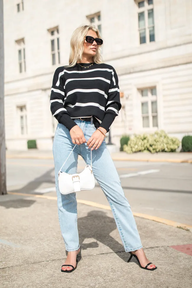 Crushing On You Black And Ivory Striped Crew Neck Sweater FINAL SALE