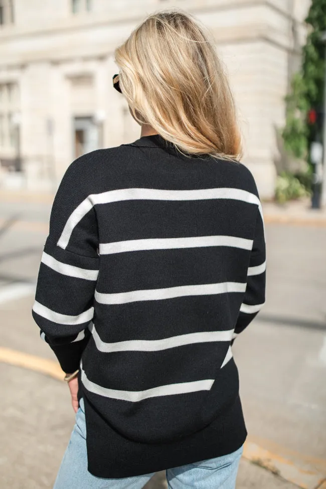 Crushing On You Black And Ivory Striped Crew Neck Sweater FINAL SALE