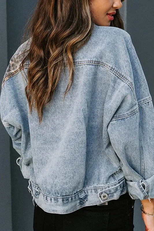 ESL143 - LEOPARD DENIM CROP JACKET