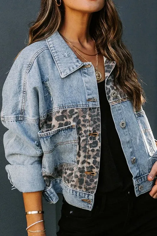 ESL143 - LEOPARD DENIM CROP JACKET