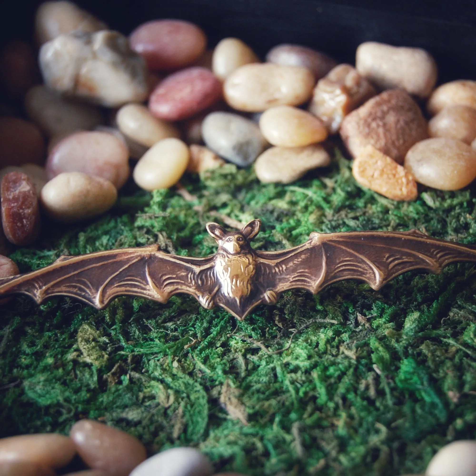 Extra Wide Gothic Brass Vampire Bat Brooch — Available in Both Bright Gold and Antiqued Brass Finishes