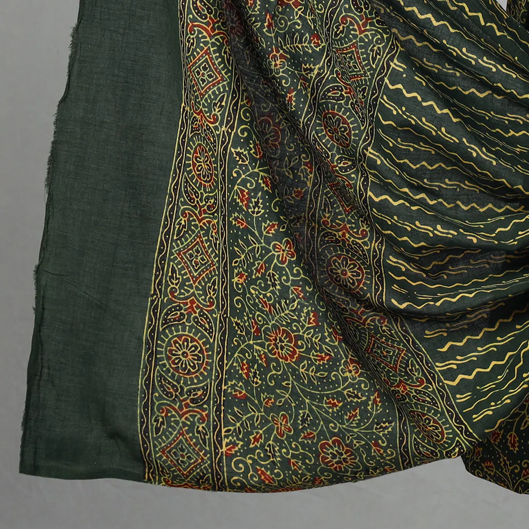 Green - 3pc Ajrakh Block Printed Natural Dyed Cotton Suit Material Set 08