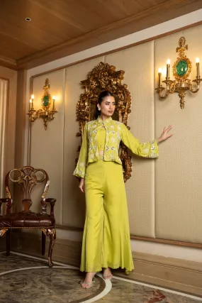 Green Embellished Raw Silk Jacket Co-Ord Set