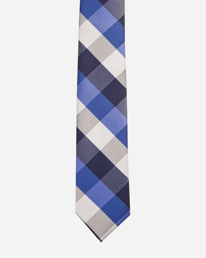 Immortal Royal Blue Grey Navy White Checkered Dress Tie