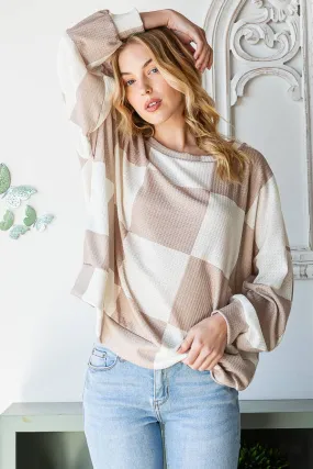 Latte Checkered Oversized Sweatshirt