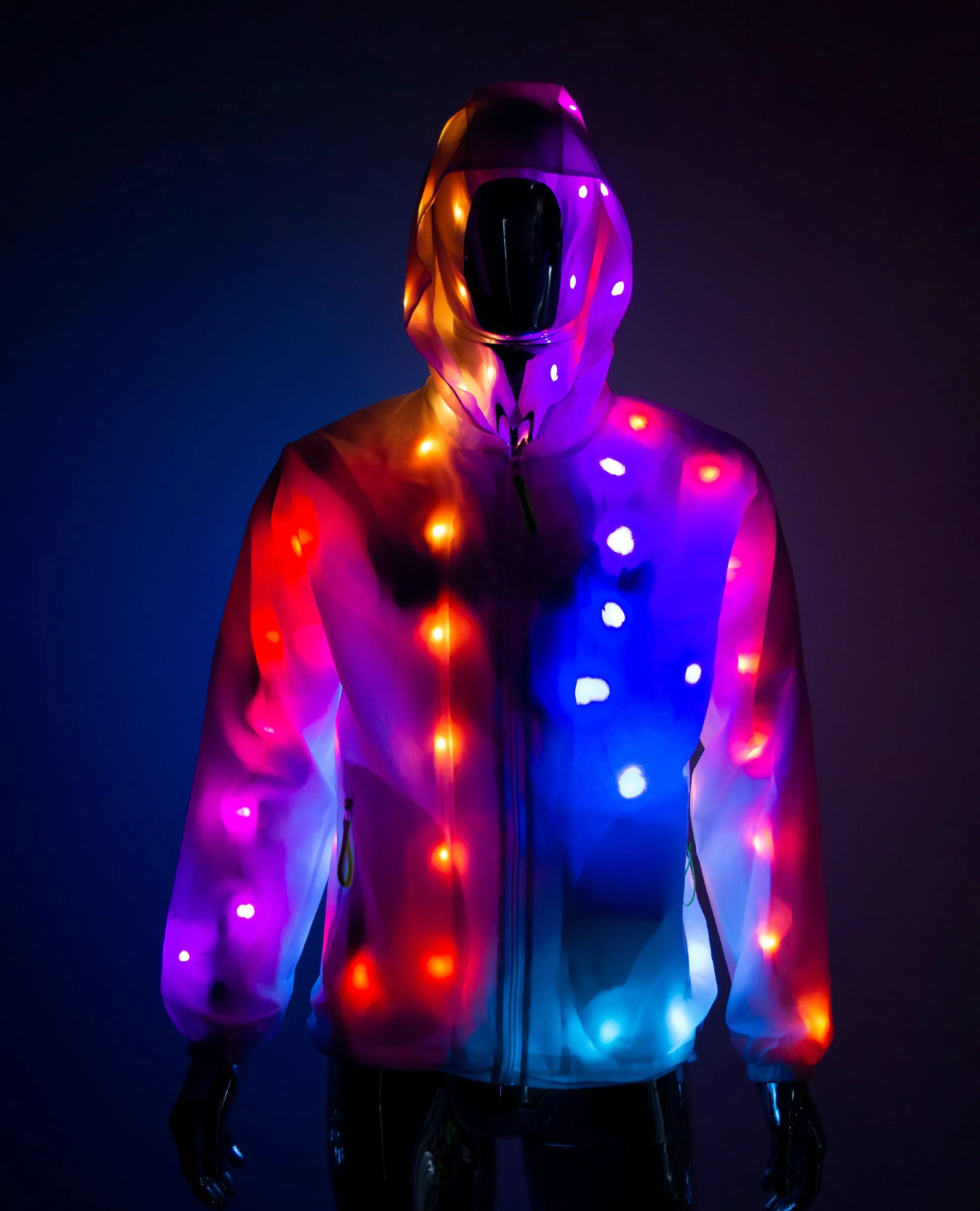 LIGHT UP RAINCOAT - UV REATIVE - MULTI COLOUR LIGHTS