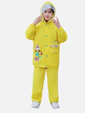 Little Surprise Box 2 pcs Yellow Soccer Ted Full Shirt and Full Pants style Raincoat for Kids