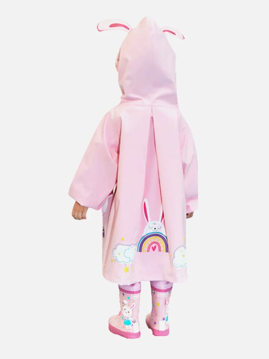 Little Surprise Box Baby Pink Rabbit Theme Raincoat for Kids