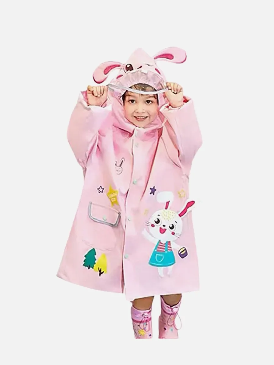 Little Surprise Box Baby Pink Rabbit Theme Raincoat for Kids