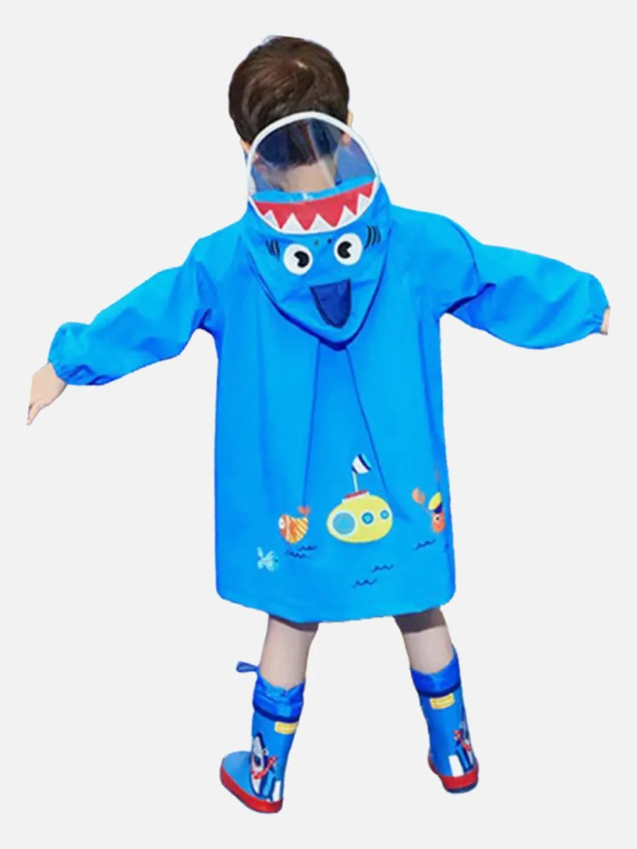 Little Surprise Box Blue Shark Theme Raincoat for Kids