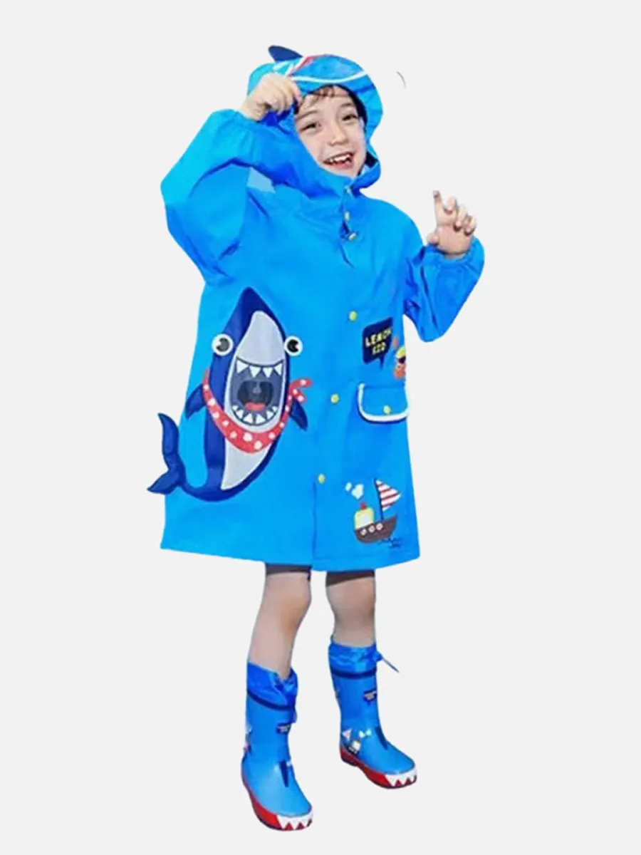 Little Surprise Box Blue Shark Theme Raincoat for Kids