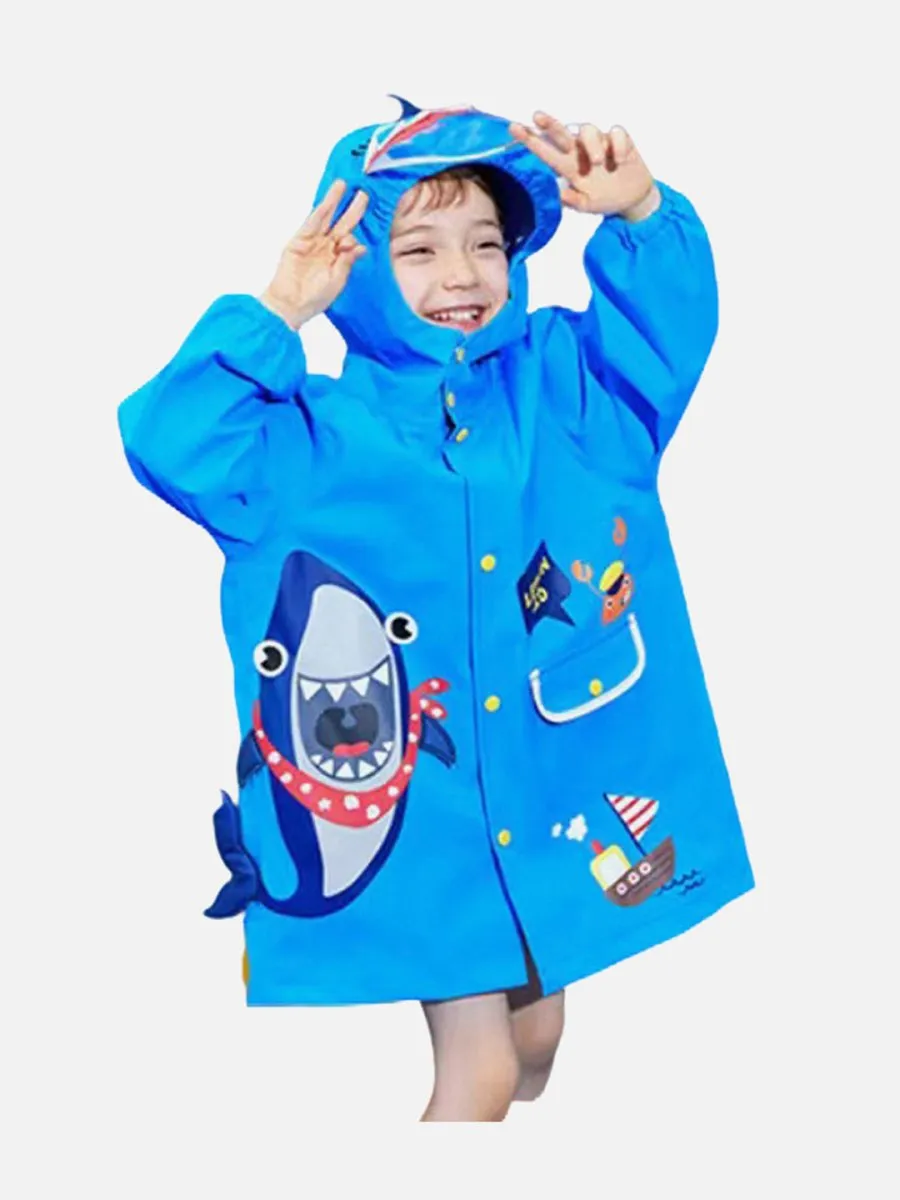 Little Surprise Box Blue Shark Theme Raincoat for Kids