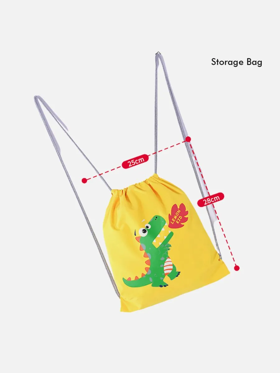 Little Surprise Box Bright Yellow 3d Dino Theme Raincoat for Kids