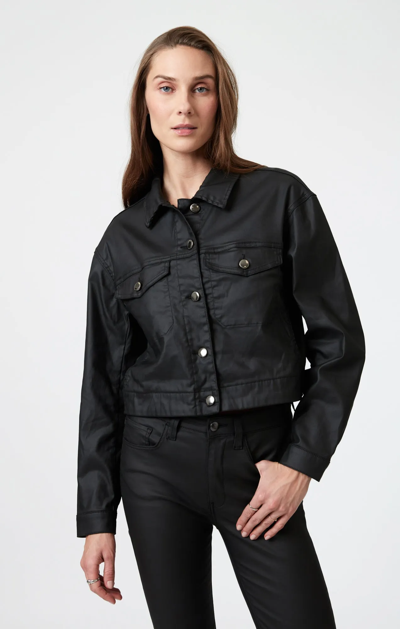 MAREN CROP JACKET IN BLACK COATED