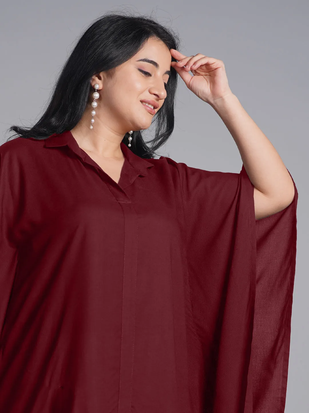 Maroon Rayon Shirt-Kaftan - Phases