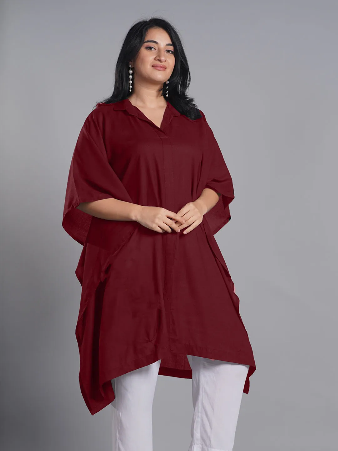 Maroon Rayon Shirt-Kaftan - Phases