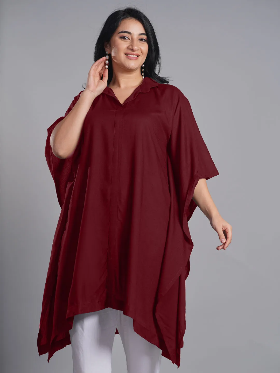 Maroon Rayon Shirt-Kaftan - Phases