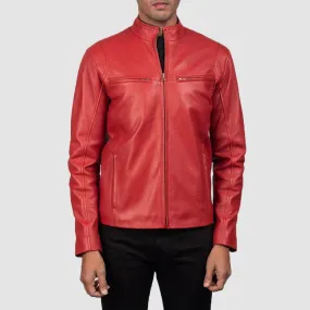 Mens Classic Red Leather fashion Jacket