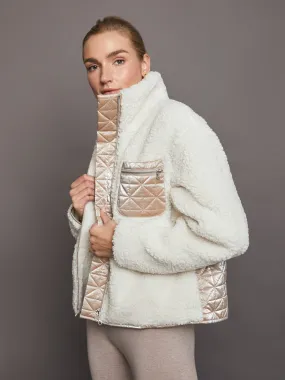 Metallic Sherpa Jacket - Oatmeal with Rose Gold Foil