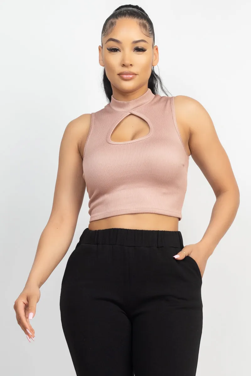 Mock Keyhole-front Crop Top - 4 colors - Ships from The US