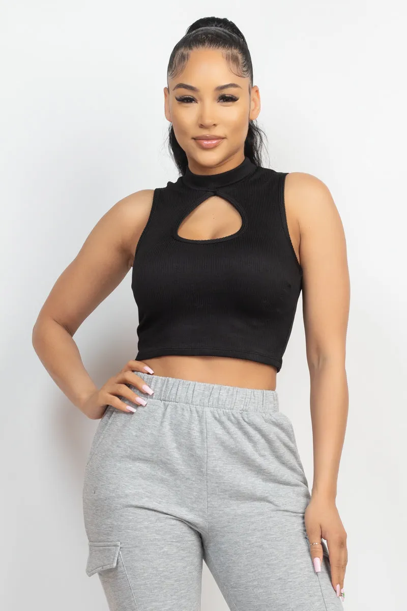 Mock Keyhole-front Crop Top - 4 colors - Ships from The US