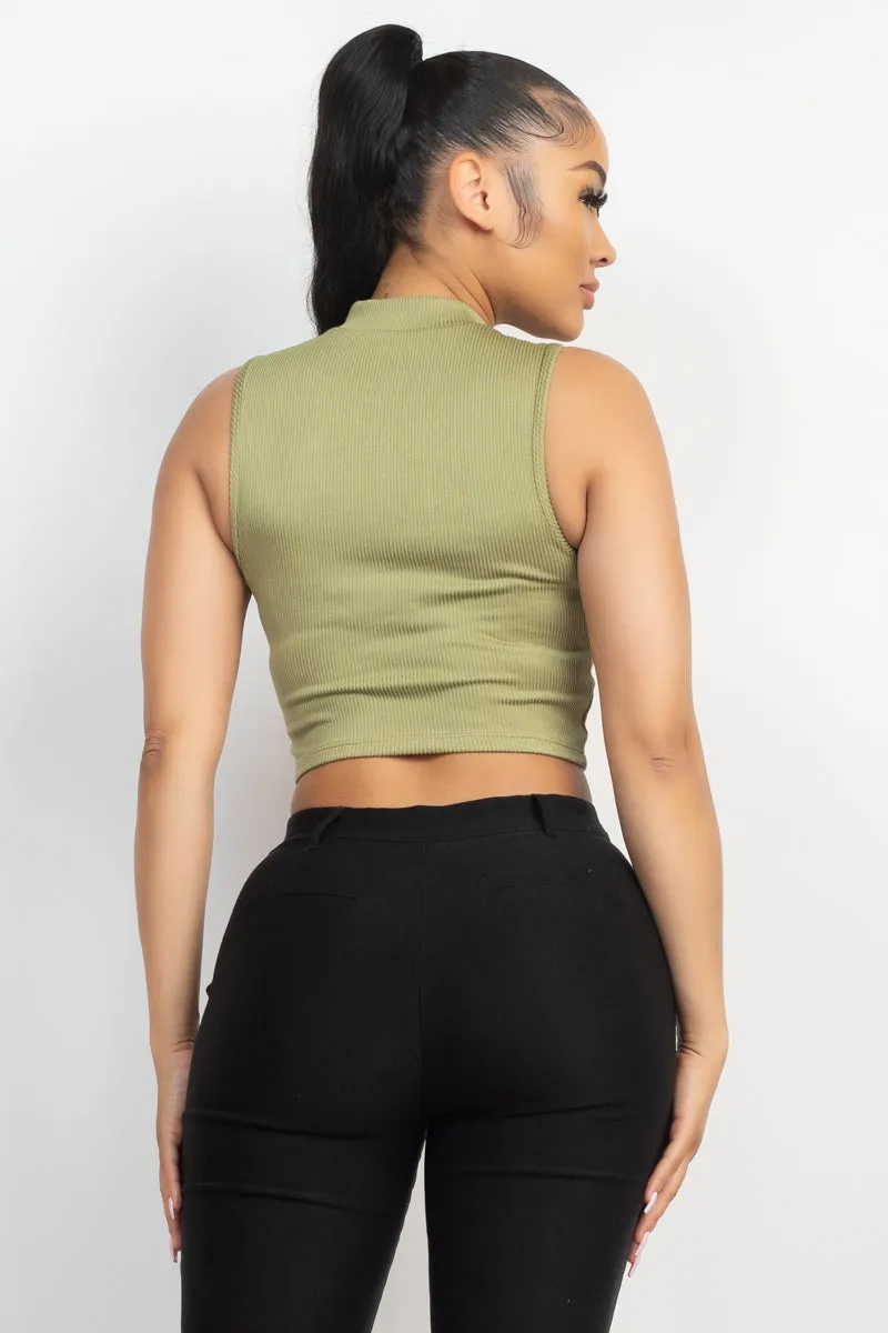 Mock Keyhole-front Crop Top - 4 colors - Ships from The US