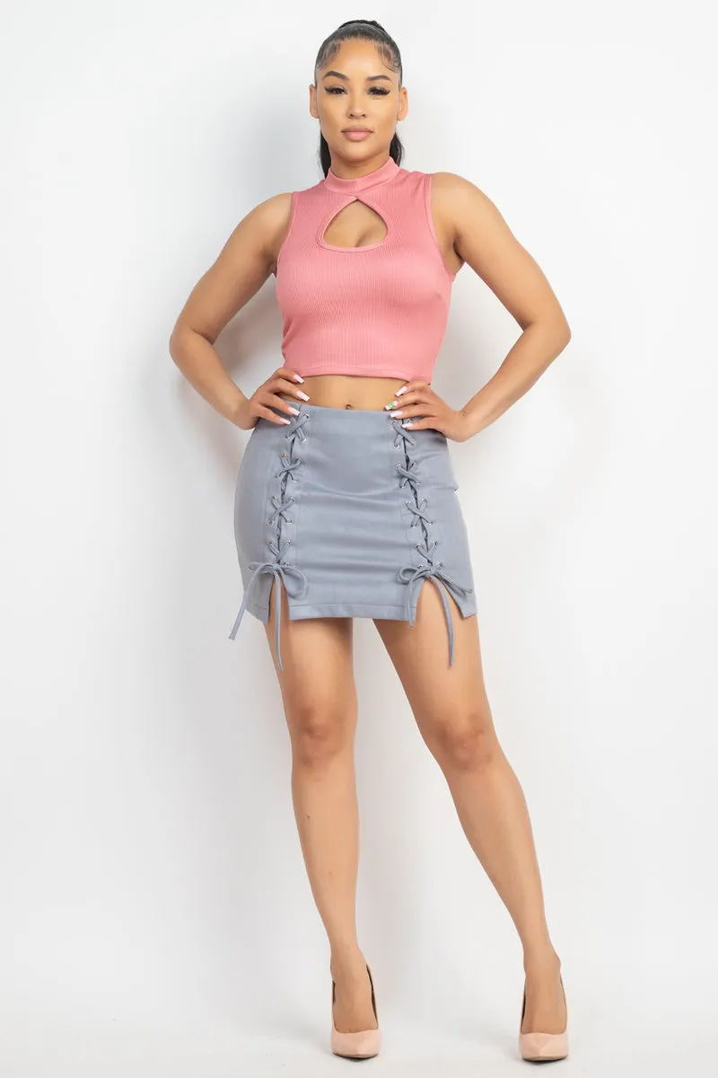 Mock Keyhole-front Crop Top - 4 colors - Ships from The US