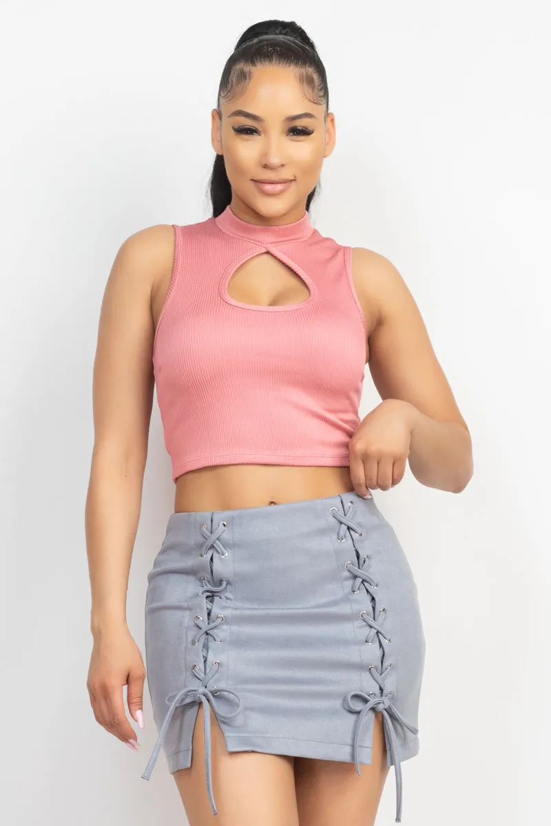 Mock Keyhole-front Crop Top - 4 colors - Ships from The US