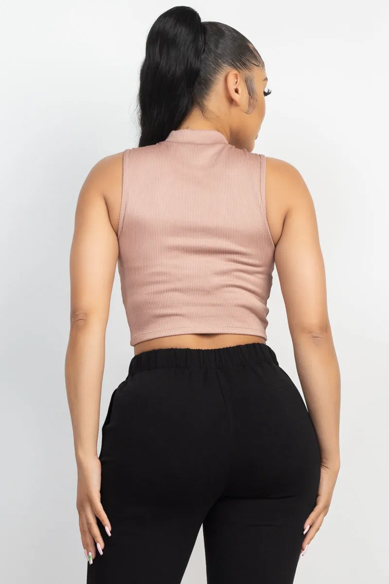 Mock Keyhole-front Crop Top - 4 colors - Ships from The US