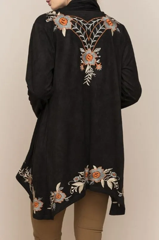 Monoreno Floral Drape Embroidered Jacket - Black