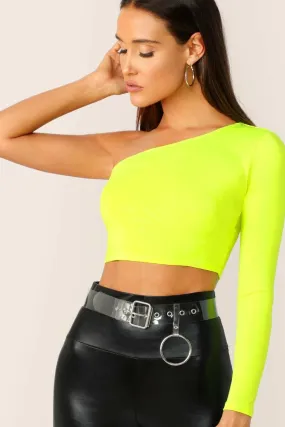 One Shoulder Neon Crop Top