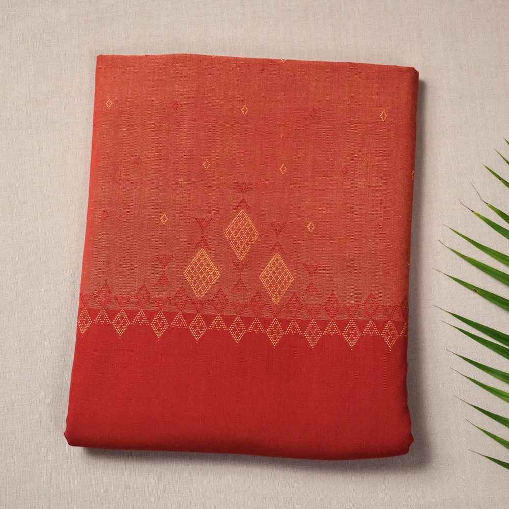 Orange - Kashida Stitch Handloom Cotton Kurta Material by Urmul - 3 Meters