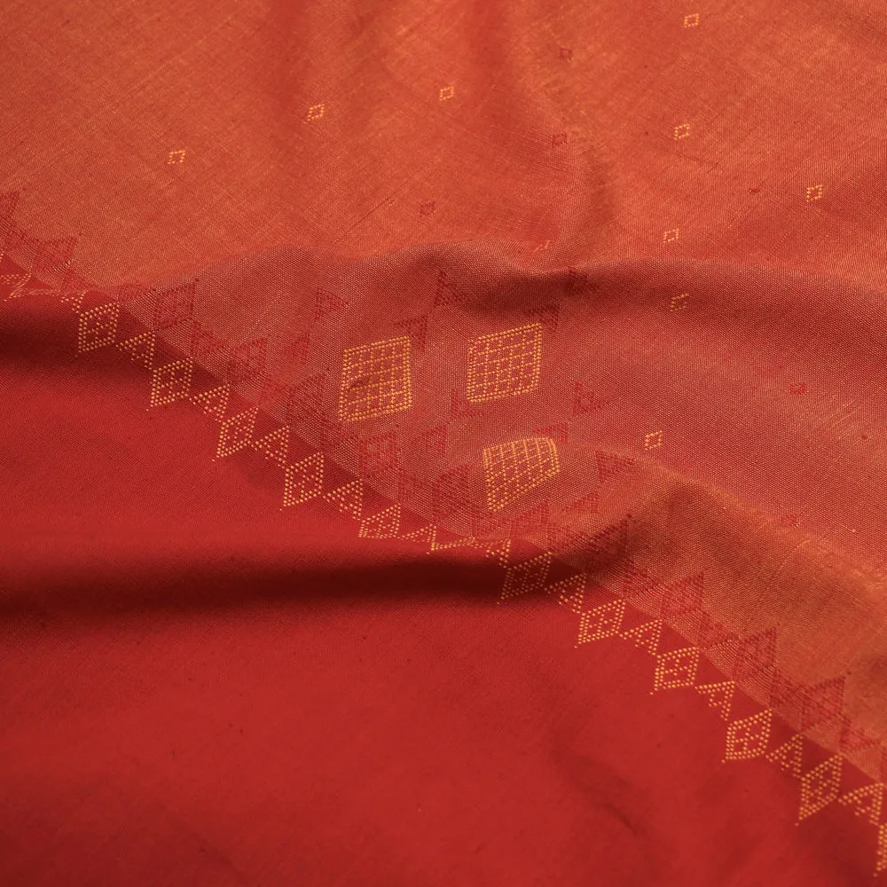 Orange - Kashida Stitch Handloom Cotton Kurta Material by Urmul - 3 Meters