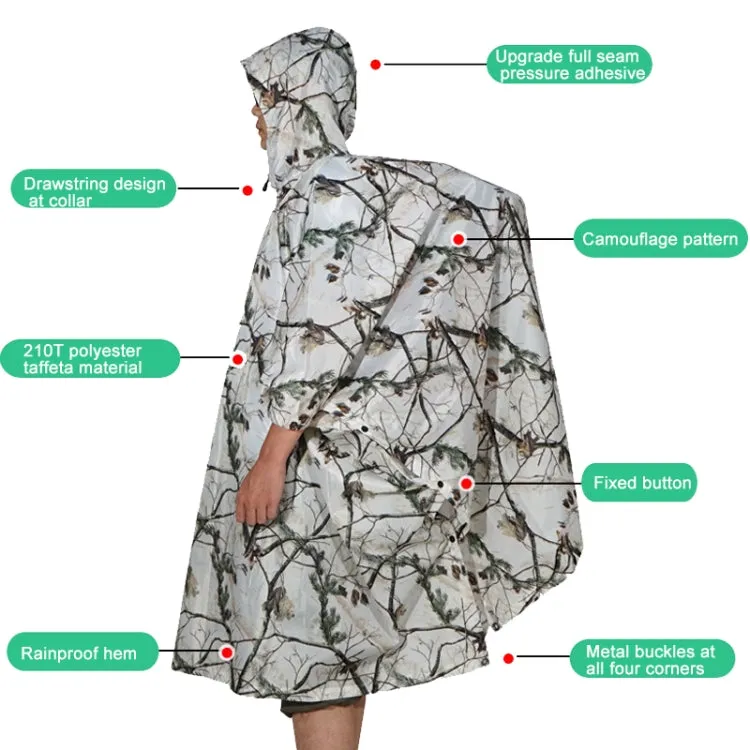 Outdoor 3-in-1 Rain Poncho Riding Backpack Cover Camping Canopy Mat 2.1x1.43m(Snowfield Camouflage)